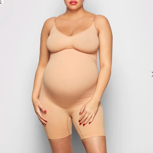 NWOT MATERNITY SCULPTING BODYSUIT MID THIGH IN OCHRE XXS/XS - Picture 3 of 12